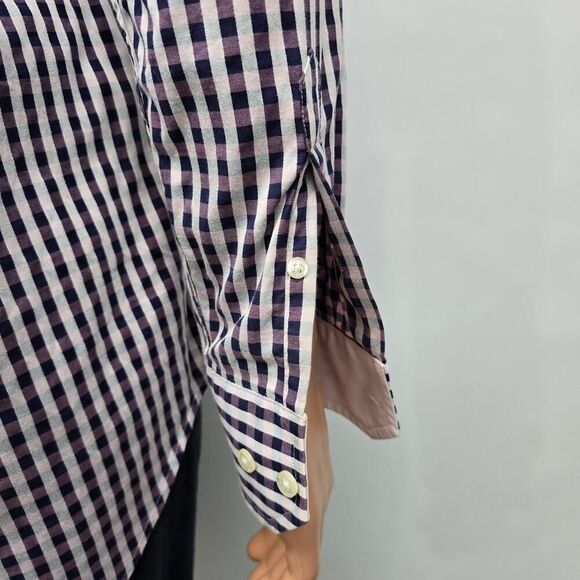 JOHNSTON & MURPHY Dress Shirt Sz M Tailored fit Contrast Flip Cuff Gingham check - Picture 6 of 12